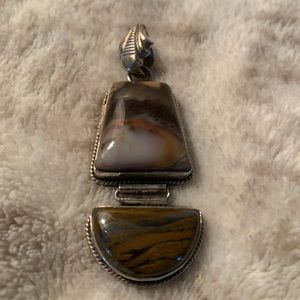 Stunning Sterling Silver Brown Multicolor Stone Pendant